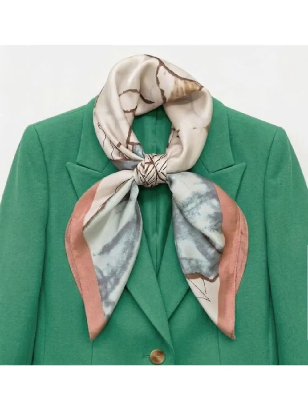 ✨Luxury Silky Square Scarf Beige Green Orange Tan Ginkgo Print Watercolor Wrap✨